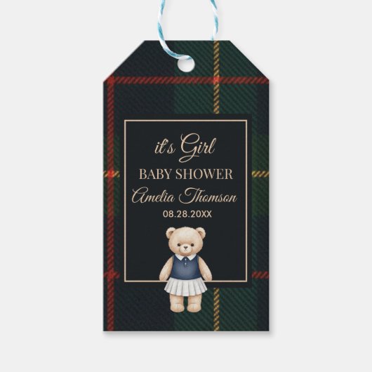 Classic Polo Teddy Bear Preppy Plaid Baby Shower  Geschenkanhänger (Vorderseite)