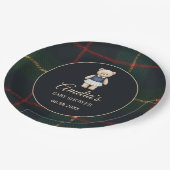 Classic Polo Teddy Bear Preppy Plaid Baby Shower  Pappteller (Schrägansicht)
