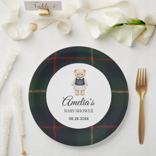 Classic Polo Teddy Bear Preppy Plaid Baby Shower  Pappteller (Hochzeit)