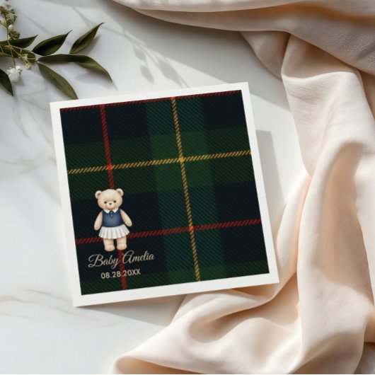 Classic Polo Teddy Bear Preppy Plaid Baby Shower  Serviette