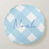 Classic Powder Blue Gingham Boys Round Pillow Rundes Kissen (Vorderseite)