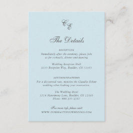 Classic Powder Blue Monogram Elegant Wedding Begleitkarte