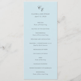 Classic Powder Blue Monogram Elegant Wedding Programm