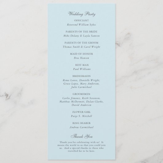 Classic Powder Blue Monogram Elegant Wedding Programm (Rückseite)