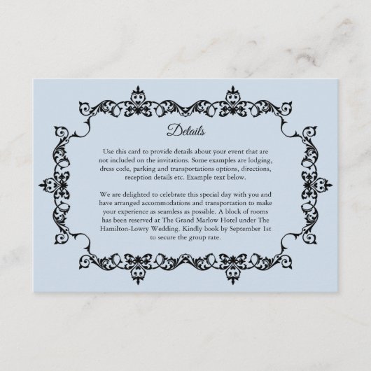 Classic Powder Blue Ornately Framed Wedding Begleitkarte (Vorderseite)