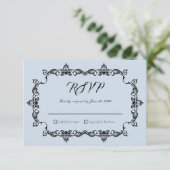 Classic Powder Blue Ornately Framed Wedding RSVP Karte (Stehend Vorderseite)