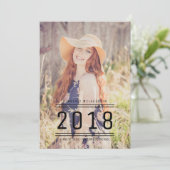 Classic Preppy Abschluss Foto Einladung | Schwarz (Stehend Vorderseite)