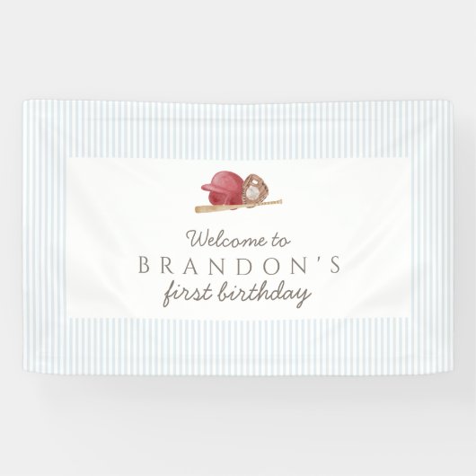 Classic Preppy Baseball First Birthday Party Banner (Horizontal)