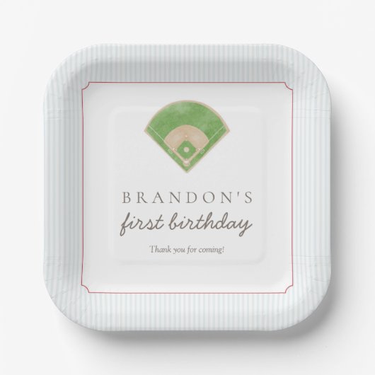 Classic Preppy Baseball First Birthday Rookie One  Pappteller (Vorderseite)