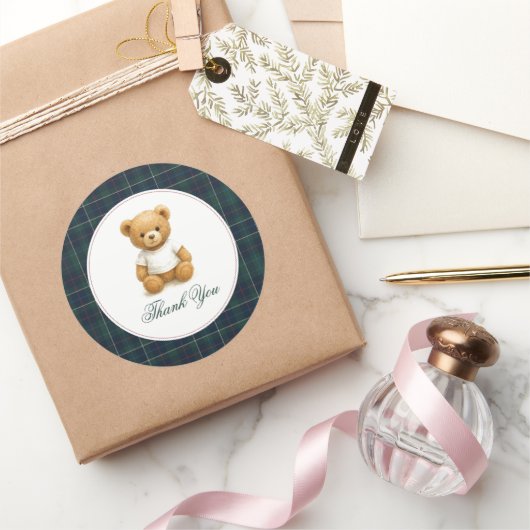 Classic Preppy Bear Baby Dusche Vielen Dank Runder Aufkleber (Schenken)