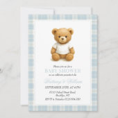 Classic Preppy Bear Blue Kariert Baby Shower Invit Einladung (Vorderseite)