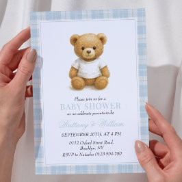 Classic Preppy Bear Blue Kariert Baby Shower Invit Einladung