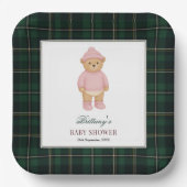 Classic Preppy Bear Designer Plaid Baby Shower Pappteller (Vorderseite)