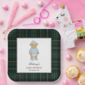 Classic Preppy Bear Designer Plaid Baby Shower Pappteller (Party)