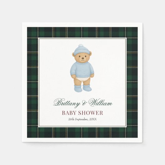 Classic Preppy Bear Designer Plaid Baby Shower Serviette (Vorderseite)