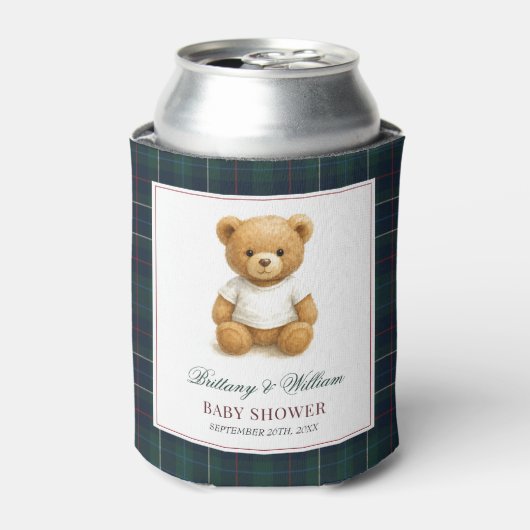 Classic Preppy Bear Green Kariert Baby Dusche Dosenkühler (Kanne Vorderseite)