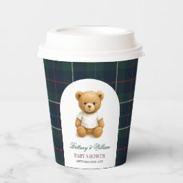 Classic Preppy Bear Green Kariert Baby Dusche Pappbecher