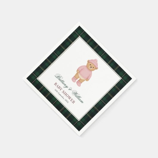 Classic Preppy Bear Green Tartan Plaid Baby Shower Serviette (Ecke)