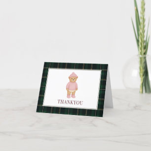 Classic Preppy Bear Pink Baby Dusche Dankeskarte