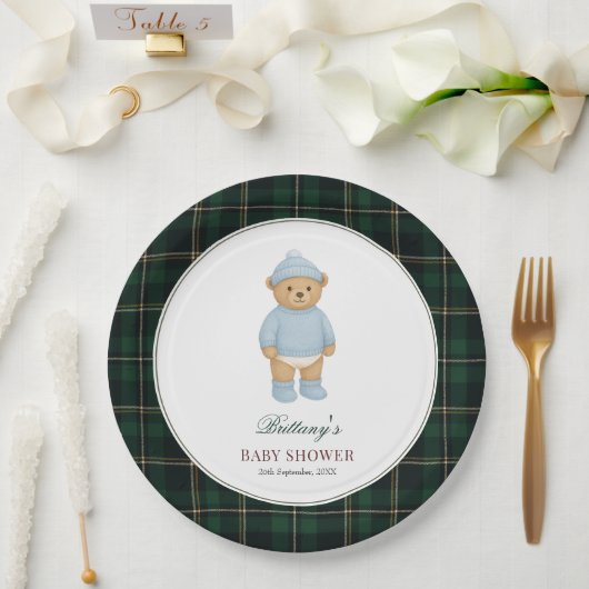 Classic Preppy Bear Tartan Baby Shower Pappteller (Hochzeit)