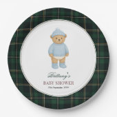 Classic Preppy Bear Tartan Baby Shower Pappteller (Vorderseite)
