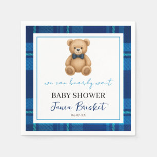 Classic Preppy Blue Kariert Teddy Bear Baby Dusche Serviette