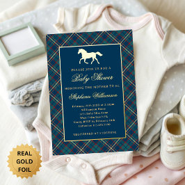 Classic Preppy Plaid Blue Equestrian Baby Shower Folieneinladung