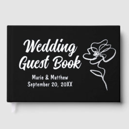 Classic Pure Black Floral Sketch Foil Gästebuch