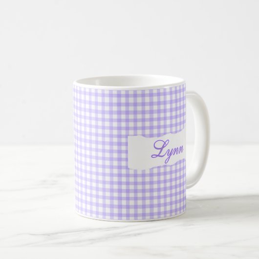 Classic Purple Gingham Personalized Name  Kaffeetasse (VorderseiteRechts)