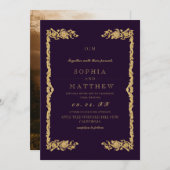 Classic Purple Wedding Photo Invitation Einladung (Vorne/Hinten)