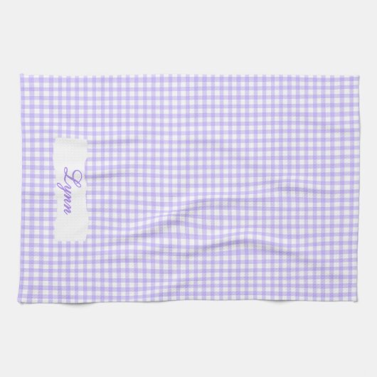 Classic Purple & White Gingham | Personalized Name Geschirrtuch (Horizontal)