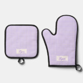 Classic Purple & White Gingham | Personalized Name Ofenhandschuh & Topflappen-Set (Vorderseite)