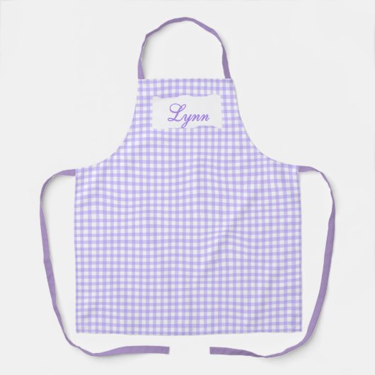 Classic Purple & White Gingham | Personalized Name Schürze (Vorderseite)