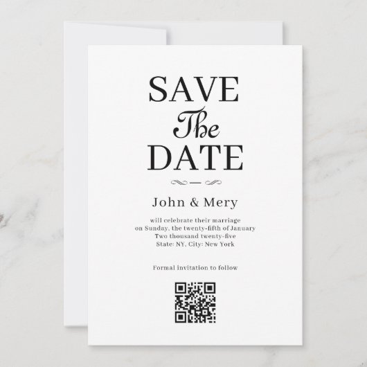 Classic QR Code Photo Wedding Save The Date Einladung (Vorderseite)