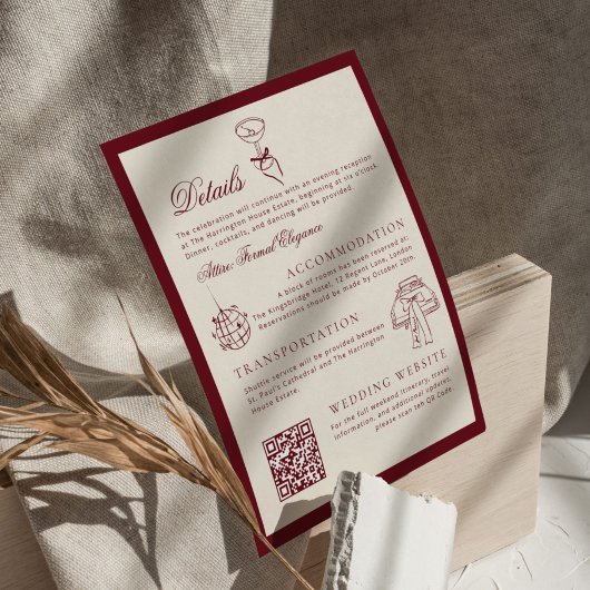Classic QR Code Wedding Details Deep Red Old Money Begleitkarte