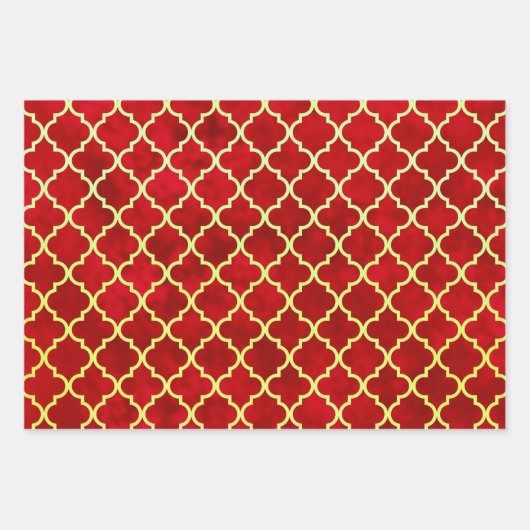 Classic Quatrefolie Red Gold Green Blue Holiday Geschenkpapier Set (Vorderseite 2)