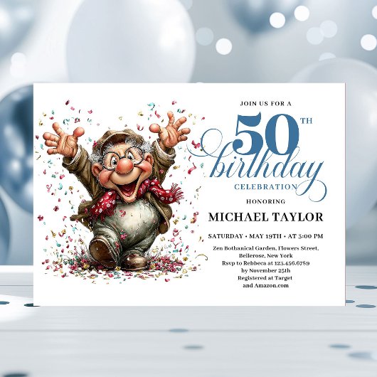 Classic Quirky Man 50th Birthday Whimsical Humor  Einladung
