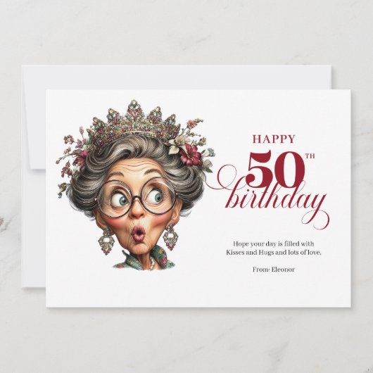 Classic Quirky Woman 50th Birthday Whimsical Card Einladung (Vorderseite)