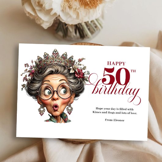 Classic Quirky Woman 50th Birthday Whimsical Card Einladung