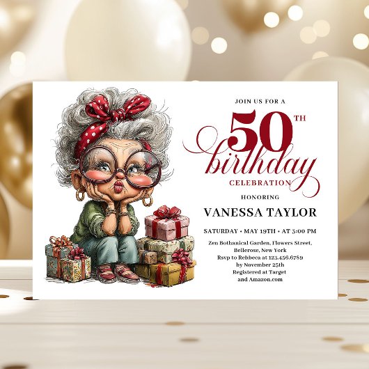 Classic Quirky Woman 50th Birthday Whimsical Einladung