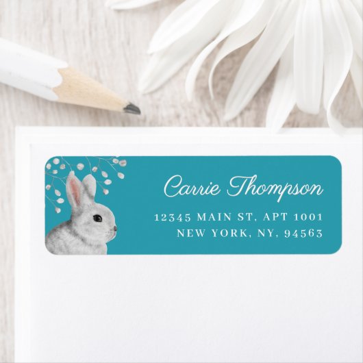 Classic Rabbit & Florals Robin's Blue Address (Insitu)