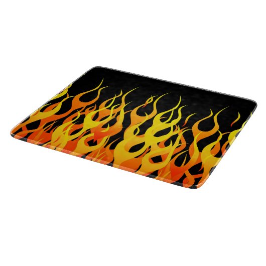 Classic Racing Flames on Solid Black Schneidebrett (Ecke)