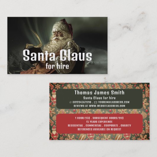 Classic Reading Santa, Santa Claus Entertainer Visitenkarte (Vorne/Hinten)