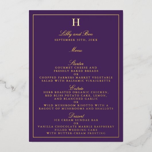 Classic Real Foil Pressed Wedding Menu Cards Folieneinladung (Vorderseite)