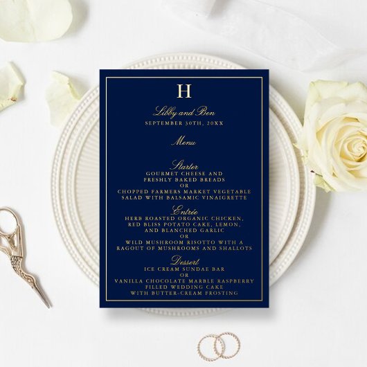Classic Real Foil Pressed Wedding Menu Cards Folieneinladung