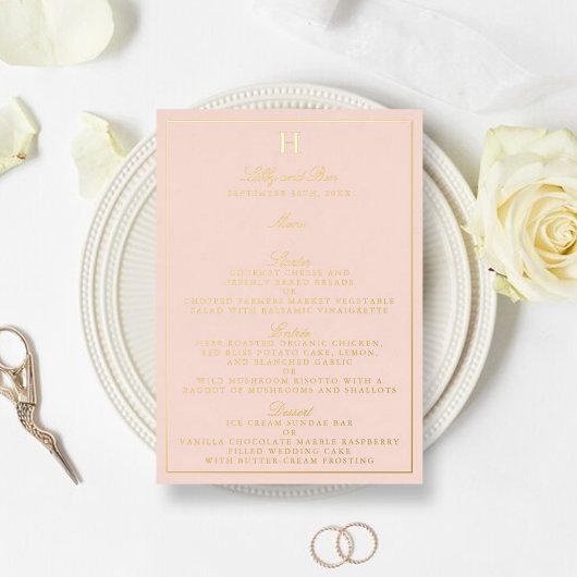 Classic Real Foil Pressed Wedding Menu Cards Folieneinladung