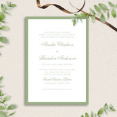 Classic Real Sage Green Border Script Wedding Einladung