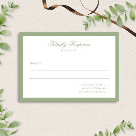Classic Real Sage Green Border Script Wedding  RSVP Karte
