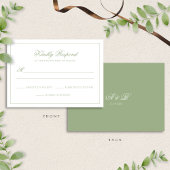 Classic Real Sage Green Monogram Script Wedding RSVP Karte