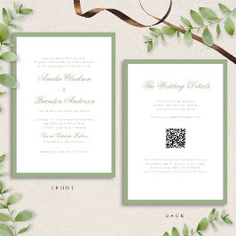 Classic Real Sage Green & White Wedding QR Code Einladung
